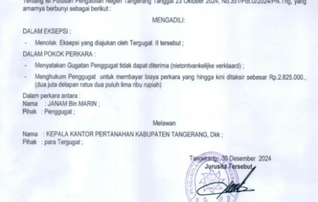 Putusan Pengadilan Negeri Tangerang
